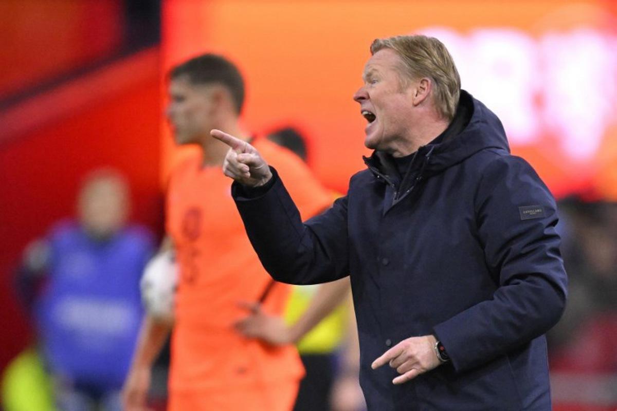 Netherlands' head coach Ronald Koeman gestures during a friendly football match between the Netherlands and Norway at the Johan Cruijff Arena in Amsterdam on March 27, 2026.   JOHN THYS / AFP