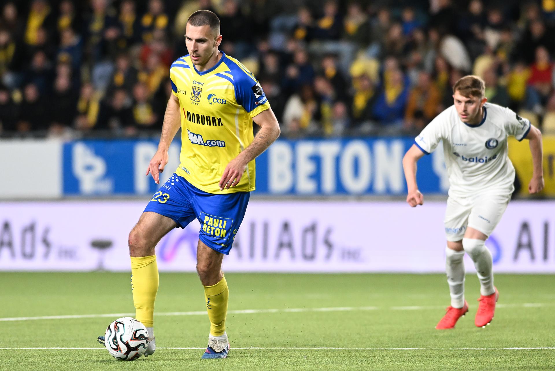 STVV's Joedrick Pupe pictured in action during a soccer match between Sint-Truiden VV and KAA Gent, Saturday 16 May 2026 in Sint-Truiden, on the eight day of the Champion's Play-offs of the 2025-2026 'Jupiler Pro League' first division of the Belgian championship. BELGA PHOTO JILL DELSAUX