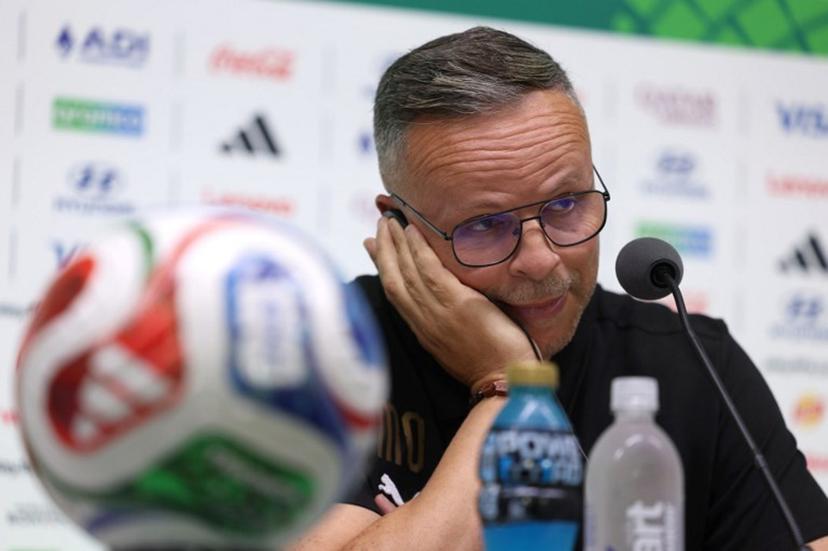 Morocco's head coach Mohamed Ouahbi gestures during a press conference on the eve of the 2026 World Cup Round of 32 football match between Morocco and the Netherlands at Monterrey stadium in Guadalupe, Nuevo Leon, Mexico on June 28, 2026.   Julio Cesar AGUILAR / AFP