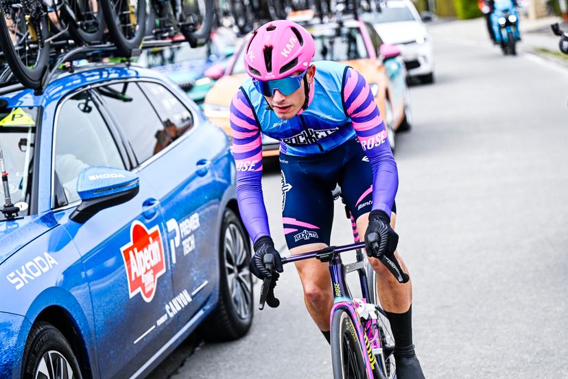 French Ronan Auge of Unibet Rose Rockets pictured in action during the 'E3 Saxo Bank Classic' one day cycling race, 208,8km from and to Harelbeke, on Friday 27 March 2026. BELGA PHOTO JASPER JACOBS