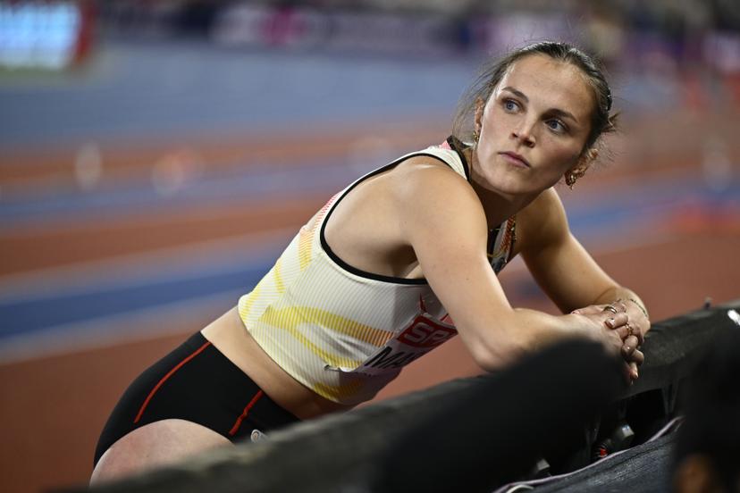 Belgian Ilona Masson reacts after ending fourth in the women's triple jump event on the fourth day of the European Athletics Championships (August 10-18) in Birmingham, United Kingdom, on Thursday 13 August 2026. BELGA PHOTO ERIC LALMAND