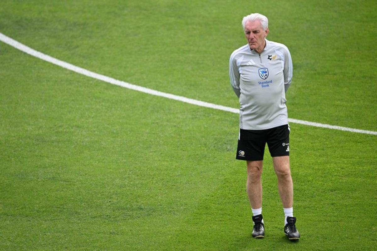 South Africa's Belgian head coach Hugo Broos walks during a training session at Hidalgo Stadium in Pachuca, Mexico on June 3, 2026, ahead of the FIFA 2026 World Cup football tournament.  YURI CORTEZ / AFP