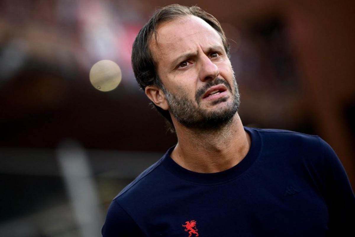 Genoa's Italian coach Alberto Gilardino looks on during the Italian Serie A football match between Genoa and Inter Milan at the Luigi Ferraris Stadium in Genoa, on August 17, 2024.  MARCO BERTORELLO / AFP