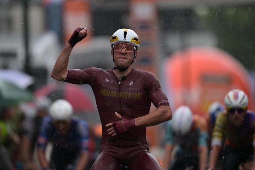 New Zealander Ben Oliver of Modern Adventure Pro Cycling celebrates as he wins the second stage of the Tour De Wallonie cycling race,  192 km from Jodoigne to Libramont-Chevigny, on Tuesday 02 June 2026. BELGA PHOTO DAVID PINTENS