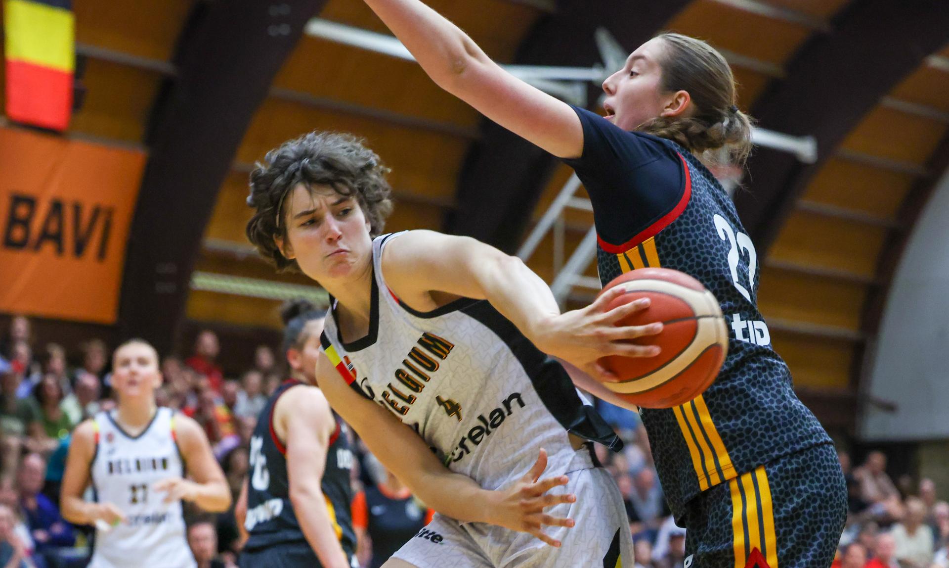 Belgium's Kaat Pauwels fights for the ball during a friendly basket game between Belgium's national team Belgian Cats and Germany, on Friday 05 June 2026 in Vilvoorde. BELGA PHOTO VIRGINIE LEFOUR