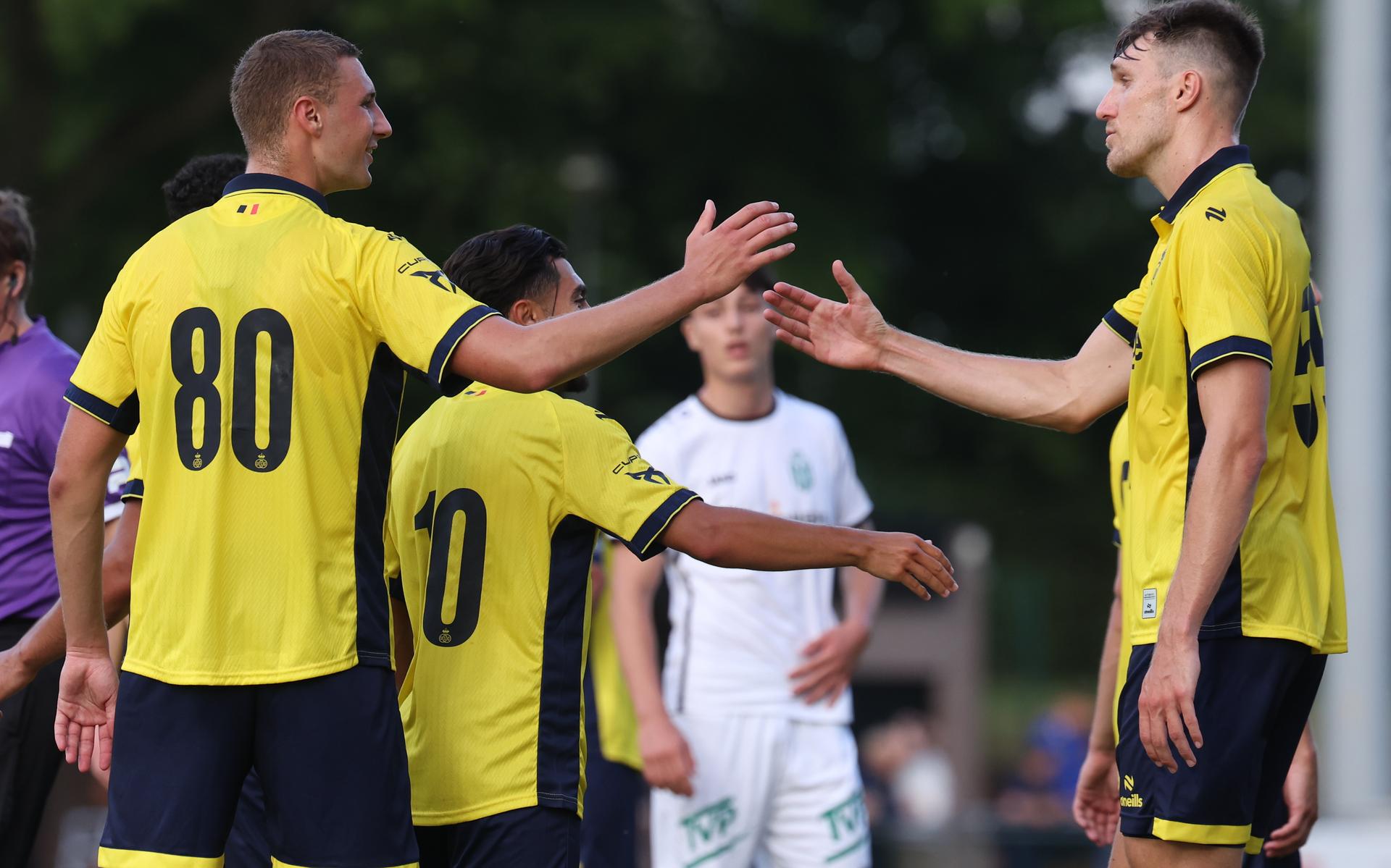 Union?s Ondrej Kricfalusi and Union?s Nikki Havenaar pictured during a friendly soccer game between Diegem Sport and Royale Union Saint-Gilloise, in Diegem, on Tuesday 30 June 2026. Union is preparing for the upcoming 2026-2027 first division season. BELGA PHOTO VIRGINIE LEFOUR