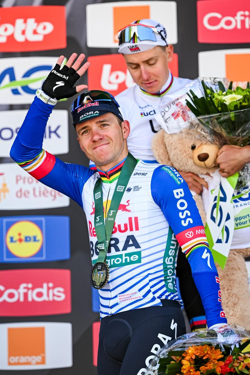 Belgian Remco Evenepoel of Red Bull-BORA-hansgrohe pictured after the men elite race of the Liege-Bastogne-Liege UCI World Tour one day cycling race, 259,5km from Liege, over Bastogne to Liege, Sunday 26 April 2026. BELGA PHOTO MAARTEN STRAETEMANS