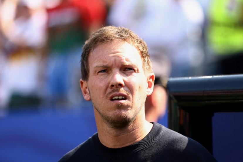 Germany's head coach Julian Nagelsmann gestures ahead of the 2026 World Cup round of 32 football match between Germany and Paraguay at the Boston Stadium in Foxborough on June 29, 2026.   CHARLY TRIBALLEAU / AFP
