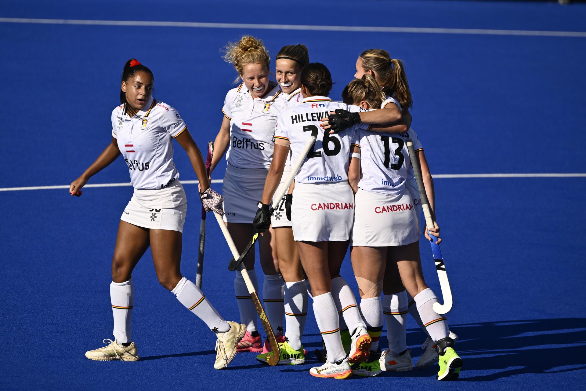 The Red Panthers are pictured during a hockey game between England and the Belgian national team Red Panthers, match 2/3 in the pool stage of the 2025 women's European championships, Monday 11 August 2025 in Monchengladbach, Germany. BELGA PHOTO ERIC LALMAND