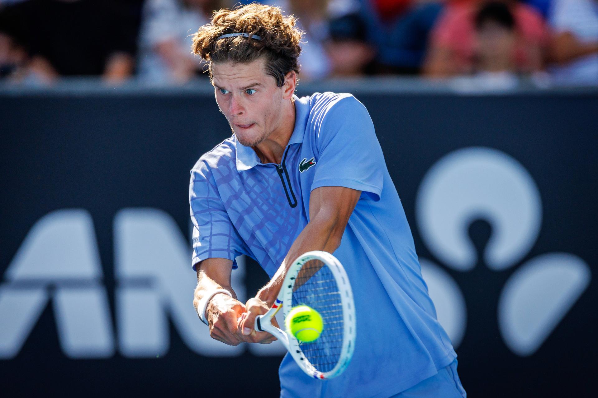 Belgium's Alexander Blockx pictured during a third round qualifying match in the men's singles against Australia's Kubler at the Australian Open, Melbourne Park, Melbourne on Thursday 15 January 2026. BELGA PHOTO PATRICK HAMILTON --- BENELUX ONLY ---