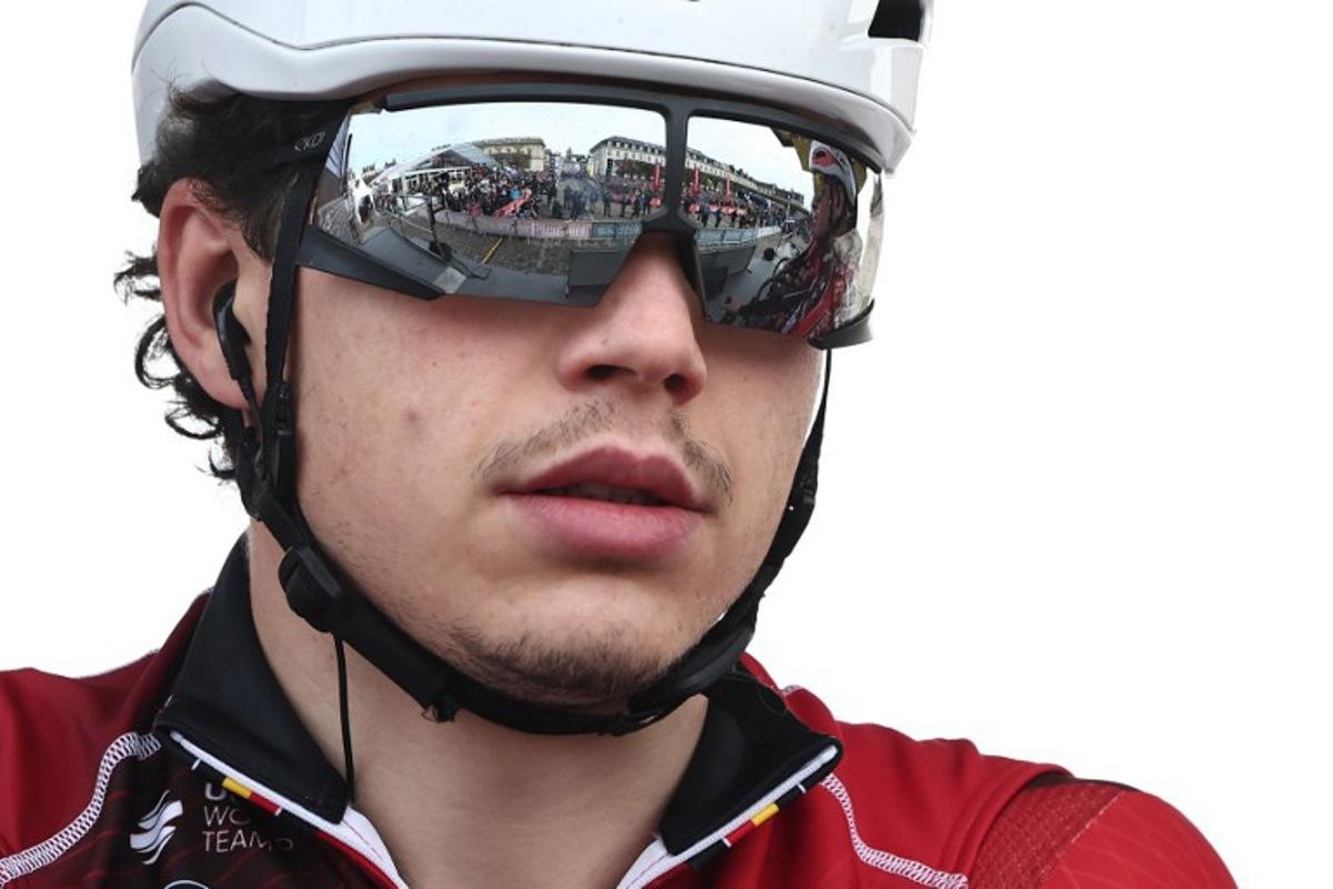 Lotto Intermarché's Belgian rider Arnaud De Lie arrives at the start of the 123rd edition of the Paris-Roubaix one-day classic cycling race, 258.3 km between Compiègne and Roubaix, northern France, on April 12, 2026. Anne-Christine POUJOULAT / AFP