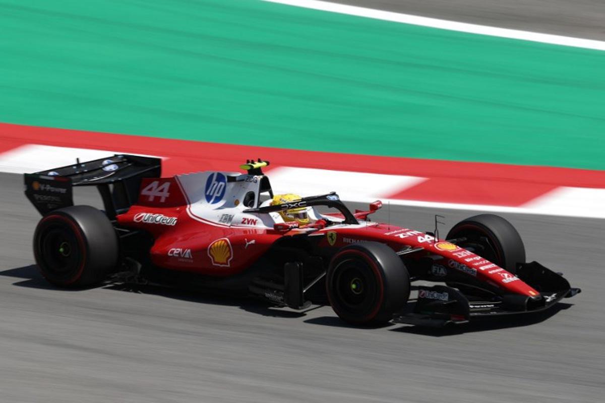 Ferrari's British driver Lewis Hamilton competes in the Catalonia Formula One Grand Prix at the Circuit de Catalunya in Montmelo, on the outskirts of Barcelona, on June 14, 2026. Lluis GENE / AFP