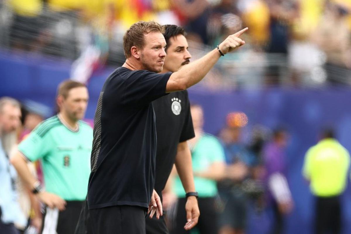 Germany's head coach Julian Nagelsmann gestures during the 2026 World Cup Group E football match between Ecuador and Germany at the New York/New Jersey Stadium in East Rutherford on June 25, 2026. CHARLY TRIBALLEAU / AFP