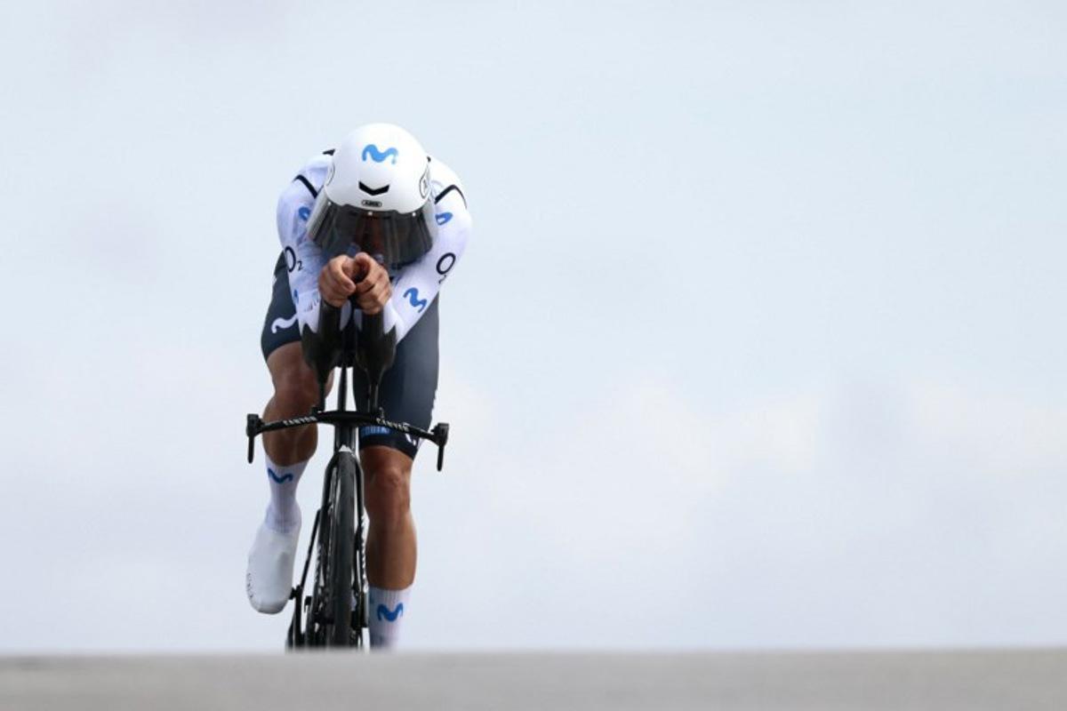 Movistar Team Italian rider Lorenzo Milesi competes during the 10th stage of the Giro d'Italia 2026 - Tour of Italy cycling race, 42km individual time trial between Viareggio and Massa on May 19, 2026. Luca Bettini / AFP