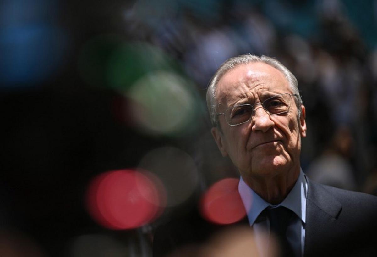 Real Madrid's President Florentino Perez arrives ahead of the FIFA Club World Cup 2025 Group H football match between Spain's Real Madrid and Saudi's Al-Hilal at the Hard Rock stadium in Miami on June 18, 2025. PATRICIA DE MELO MOREIRA / AFP