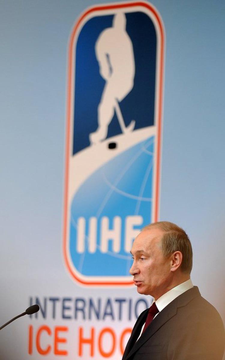 Russian Prime Minister Vladimir Putin speaks as he attends the IIHF Congress 2011 during their IIHF Ice Hockey World Championship in Bratislava city on May 13, 2011. AFP PHOTO / JOE KLAMAR Joe KLAMAR / AFP