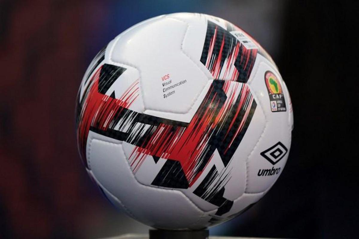 The official ball for the 2019 football Africa Cup of Nations (CAN) the Umbro Neo Pro is pictured ahead of the 2019 Africa Cup of Nations (CAN) football match between Morocco and Namibia at the Al Salam Stadium in Cairo on June 23, 2019. JAVIER SORIANO / AFP