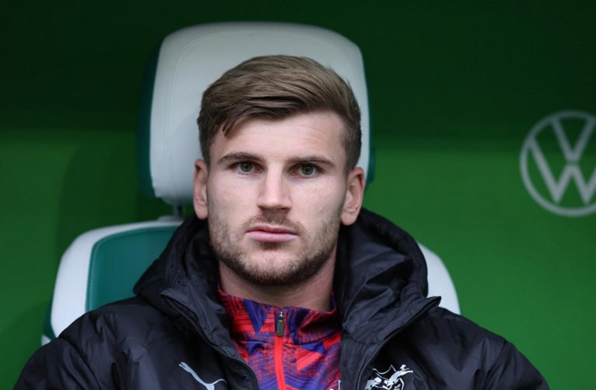Leipzig's German forward #36 Timo Werner sits on the bench prior to the German first division Bundesliga football match between VfL Wolfsburg and RB Leipzig in Wolfsburg, northern Germany on September 27, 2025. Ronny HARTMANN / AFP