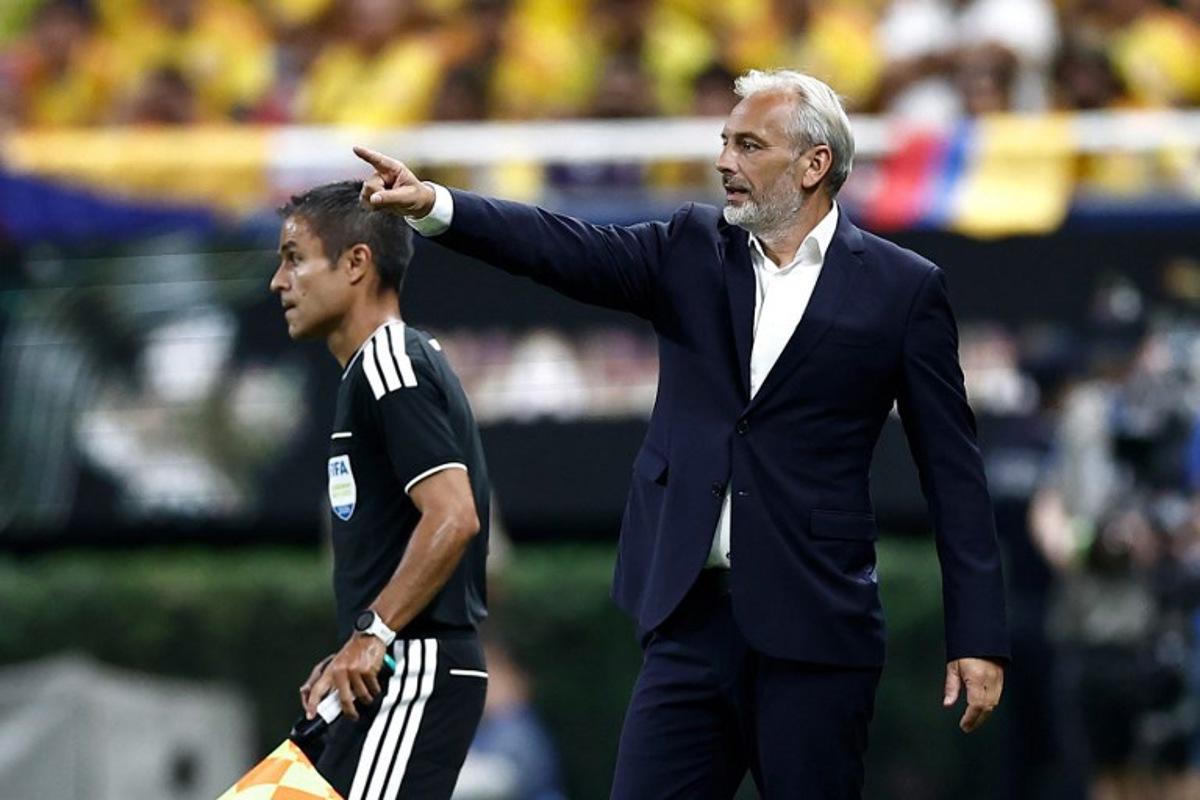 Congo DR's French head coach Sebastien Desabre gestures during the 2026 World Cup Group K football match between Colombia and Democratic Republic of Congo at the Guadalajara Stadium in Zapopan on June 23, 2026. Ulises RUIZ / AFP