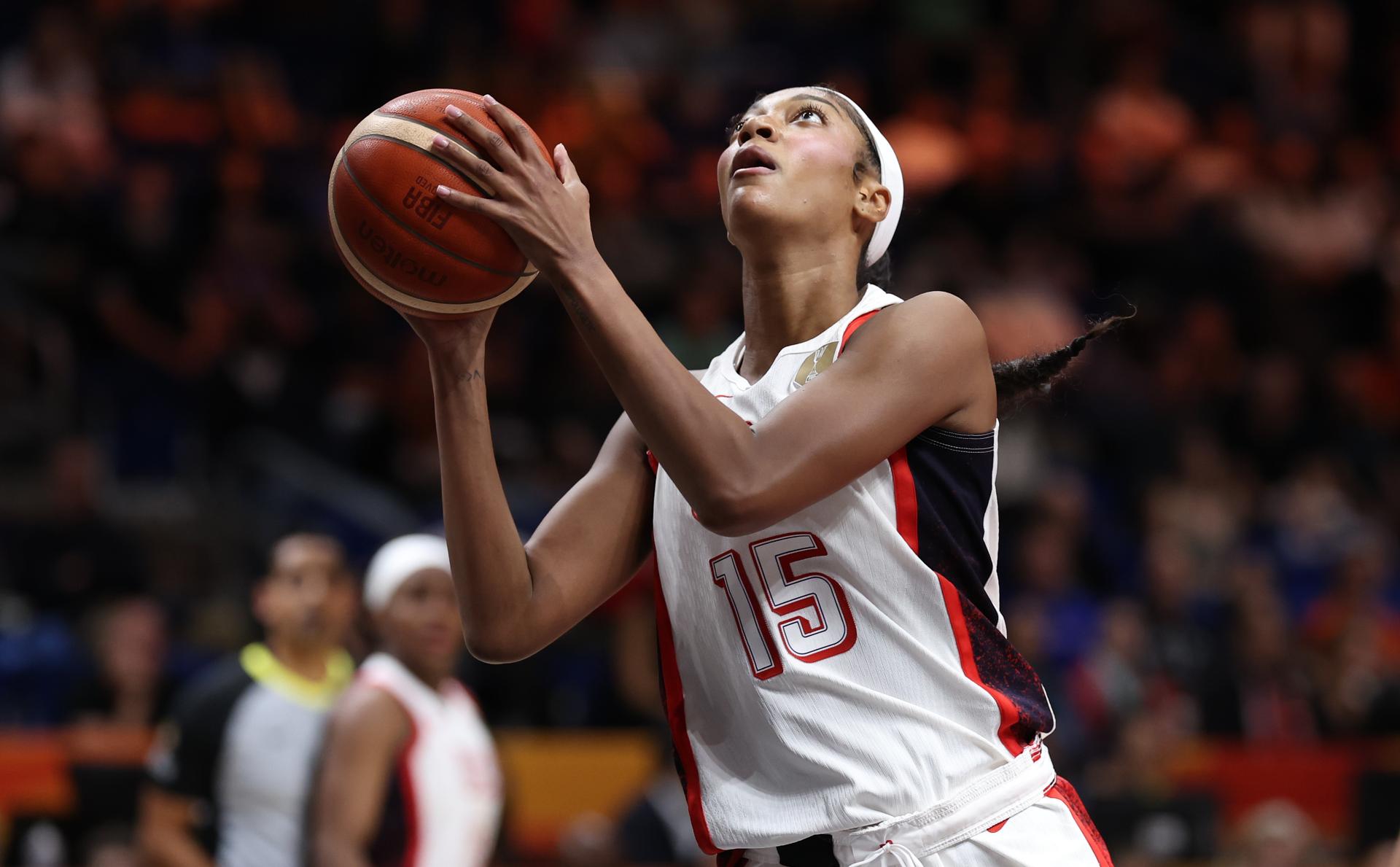 USA' Angel Reese pictured in action at a basketball game between United States and Hungary, a quarter-final game at the FIBA Women's Basketball World Cup, on Thursday 10 September 2026, in Berlin, Germany. The FIBA Women's Basketball World Cup takes place in Berlin from 4 to 13 September 2026. BELGA PHOTO VIRGINIE LEFOUR