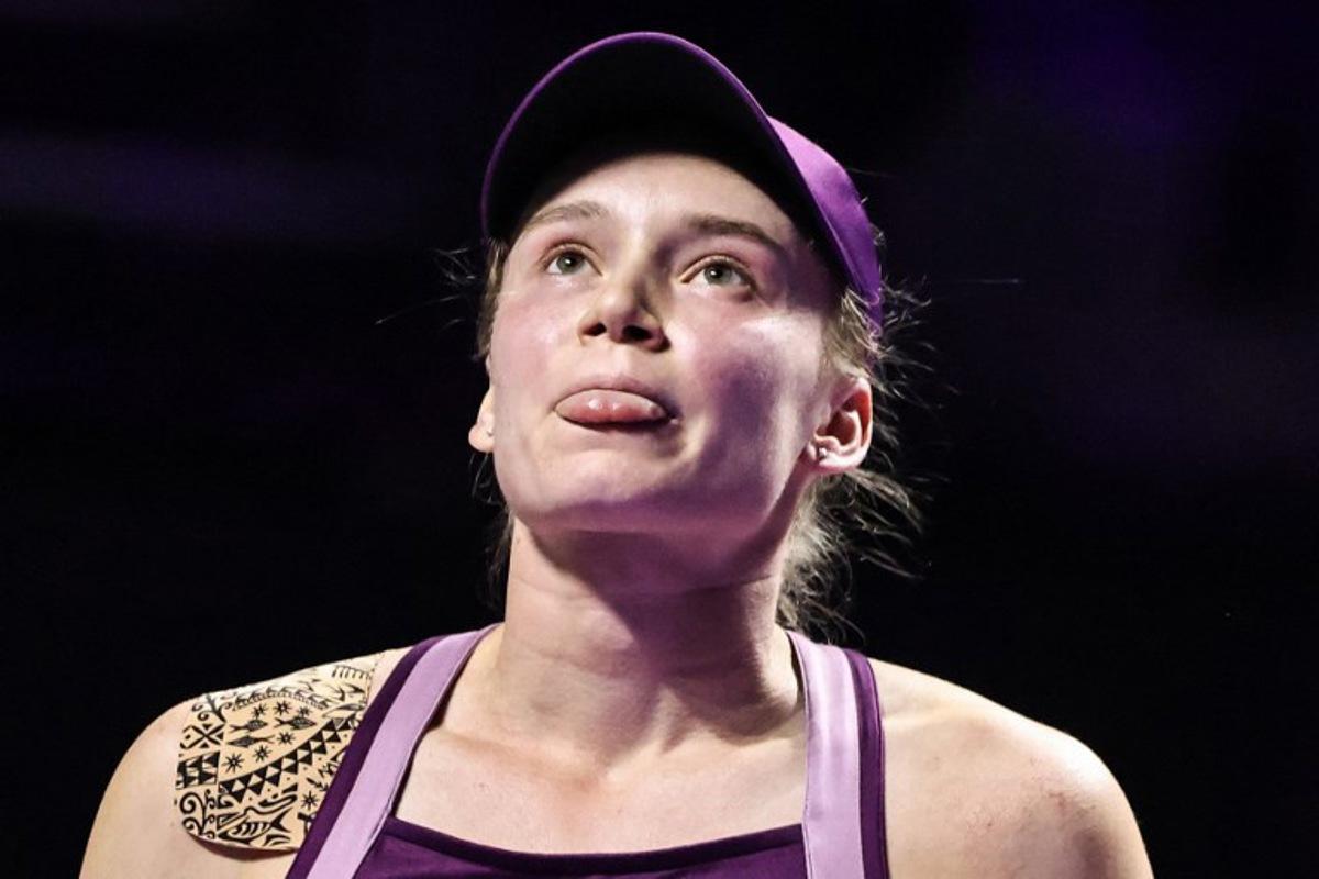 Kazakhstan's Elena Rybakina reacts as she plays against Belarus' Aryna Sabalenka during the final of the Women's WTA Finals, in Riyadh on November 8, 2025. Fayez NURELDINE / AFP