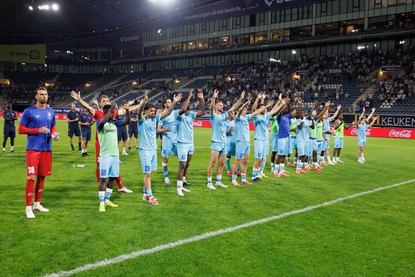 Gent's players celebrate after a game between Belgian KAA Gent and Swedish IFK Goteborg , in Gent, Belgium, on Thursday 13 August 2026, a return leg game in the third qualifying round of the UEFA Conference League competition. Gent won 0-1 the first leg. BELGA PHOTO KURT DESPLENTER