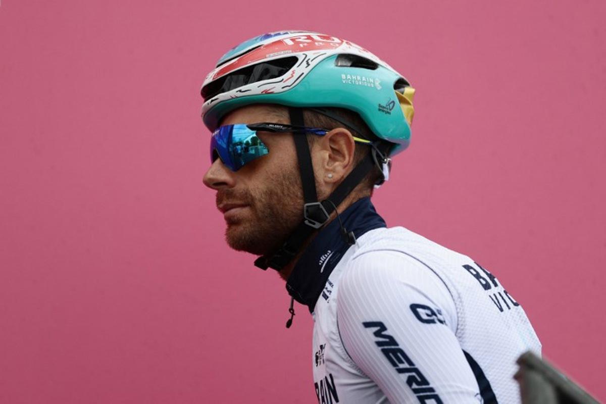 Bahrain Victorious' Italian rider Damiano Caruso prepares before the 6th stage of the 108th Giro d'Italia cycling race 227kms from Potenza to Naples on May 15, 2025. Luca Bettini / AFP