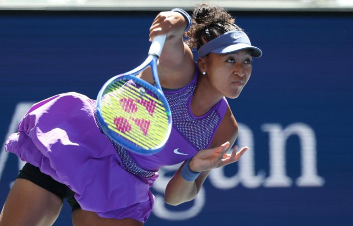 Japan's Naomi Osaka serves to Australia's Daria Kasatkina during their women's singles third round match on day seven of the US Open tennis tournament at the USTA Billie Jean King National Tennis Center in New York City, on August 30, 2025. TIMOTHY A. CLARY / AFP