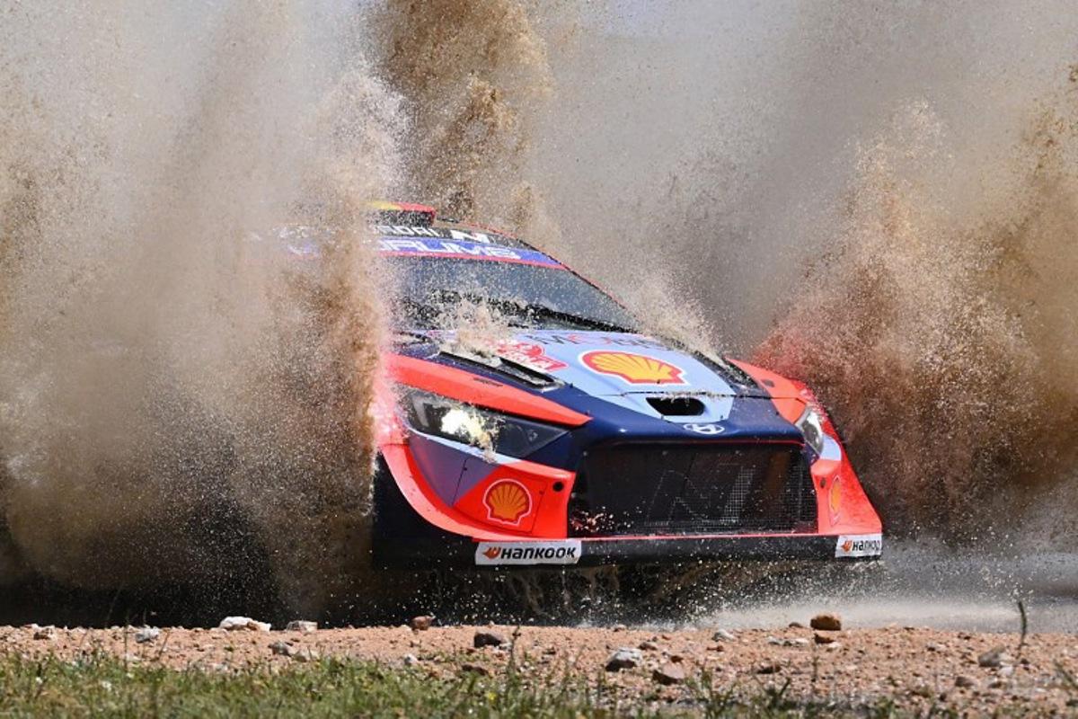 Belgian driver Thierry Neuville steers his Hyundai i20N Rally 1 with co-driver Martijn Wydaeghe as they compete in the the SS3 special during the 22nd edition of the Rally Italia Sardegna, 6th round of the FIA World Rally Championship (WRC), at Sa Conchedda, near Ala dei Sardi, Sardinia, on June 6, 2025. Andreas SOLARO / AFP