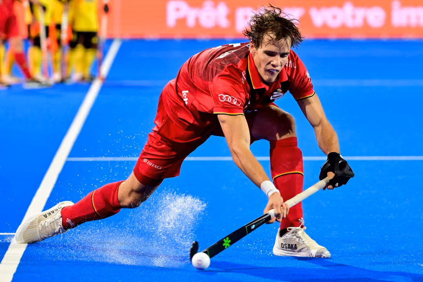 Belgium's Lucas Balthazar pictured during a hockey game between Belgian Lions and Malaysia, the third (out of three) matches during the group stage of the men's 2026 Hockey World Cup, Wednesday 19 August 2026 in Wavre. The 2026 edition of the Hockey World Cup takes place in Belgium and The Netherlands from August 15 to August 30. BELGA PHOTO DIRK WAEM
