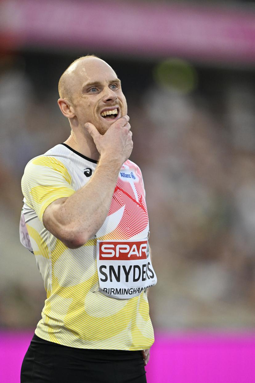 Belgian Antoine Snyders reacts after the semifinal of the men's 200m event on the fourth day of the European Athletics Championships (August 10-18) in Birmingham, United Kingdom, on Thursday 13 August 2026. BELGA PHOTO ERIC LALMAND