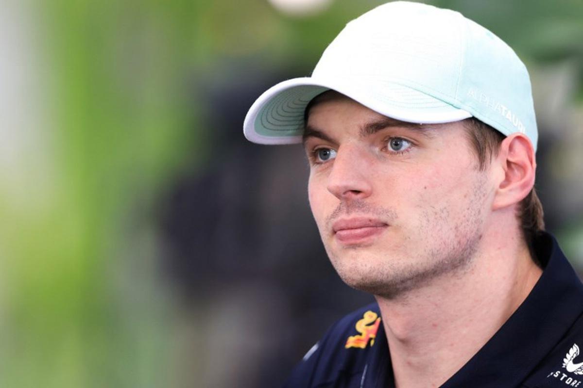 Red Bull Racing's Dutch driver Max Verstappen speaks during a television interview after the 2025 Miami Formula One Sprint at Miami International Autodrome in Miami Gardens, Florida, on May 3, 2025. CHARLY TRIBALLEAU / AFP