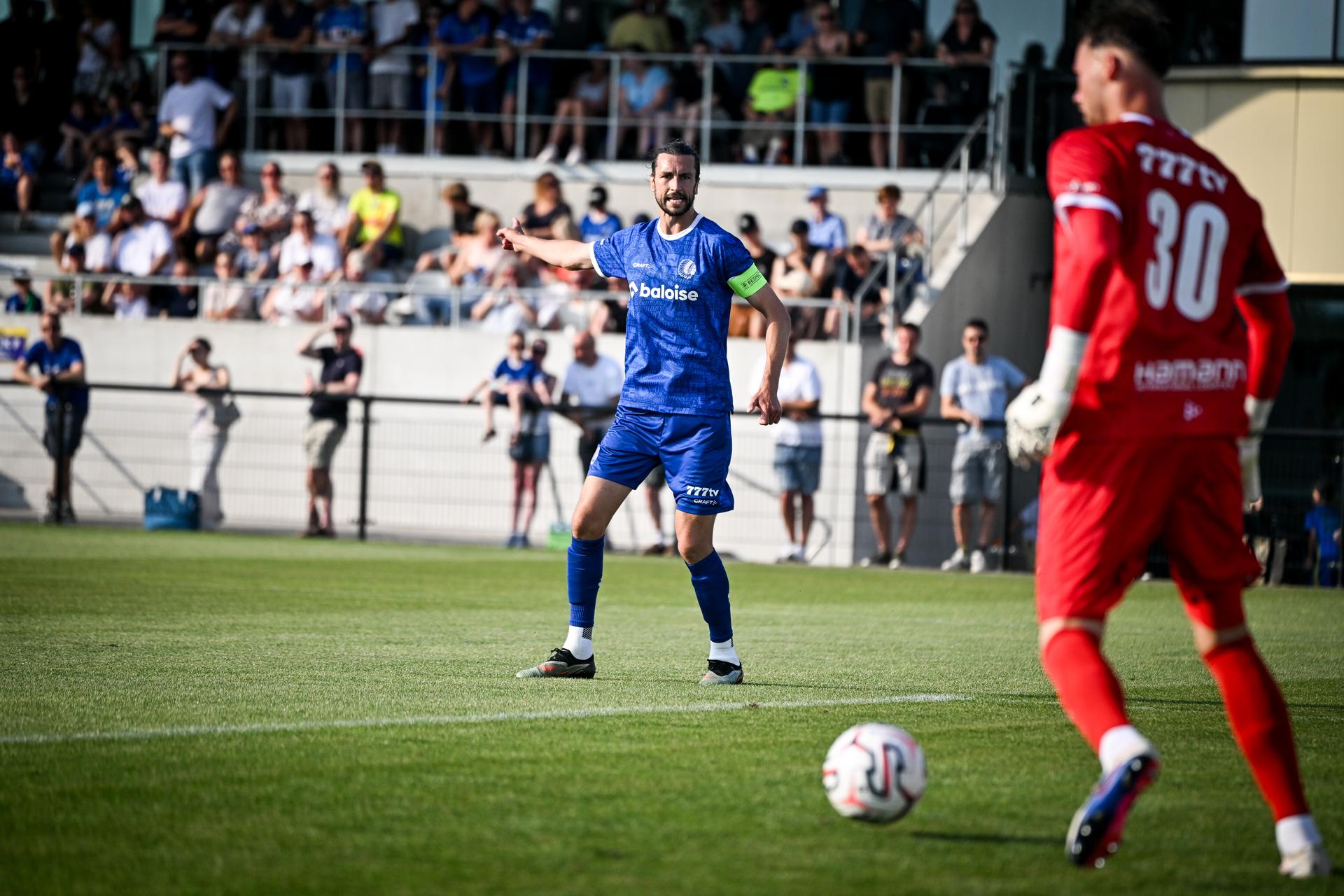 Gent's Christian Burgess pictured during a friendly soccer game between first provincial division soccer team KFC Merelebeke and first division KAA Gent, on Saturday 27 June 2026 in Merelbeke, in preparation of the upcoming 2026-2027 Belgian first division soccer season. BELGA PHOTO ELIAS ROM