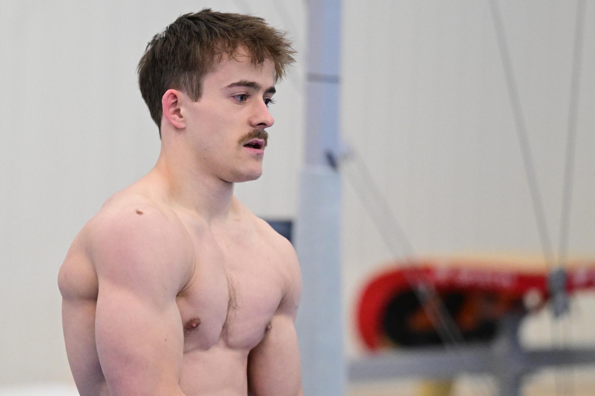 Belgian gymnast Glen Cuyle pictured during a training session of Belgium's artistic gymnastics team, Wednesday 7 October 2026, in Gent, ahead of the Worlds Championships in Rotterdam from 17 to 25 October 2026. BELGA PHOTO DIRK WAEM