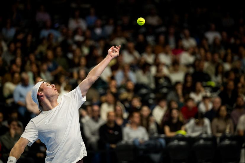 Gauthier Onclin of Belgium pictured in action during the European Open ATP tennis tournament in Brussels, on Sunday 18 October. This year's edition of the tournament is taking place from 17 to 25 October BELGA PHOTO JASPER JACOBS