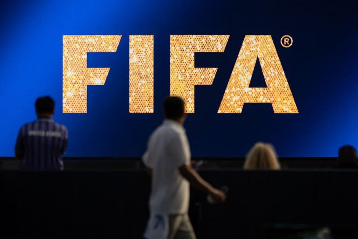 The FIFA logo is displayed on the Jumbotron prior to the 2026 World Cup Group D football match between USA and Paraguay at the Los Angeles Stadium in Inglewood, California, on June 12, 2026. ETIENNE LAURENT / AFP