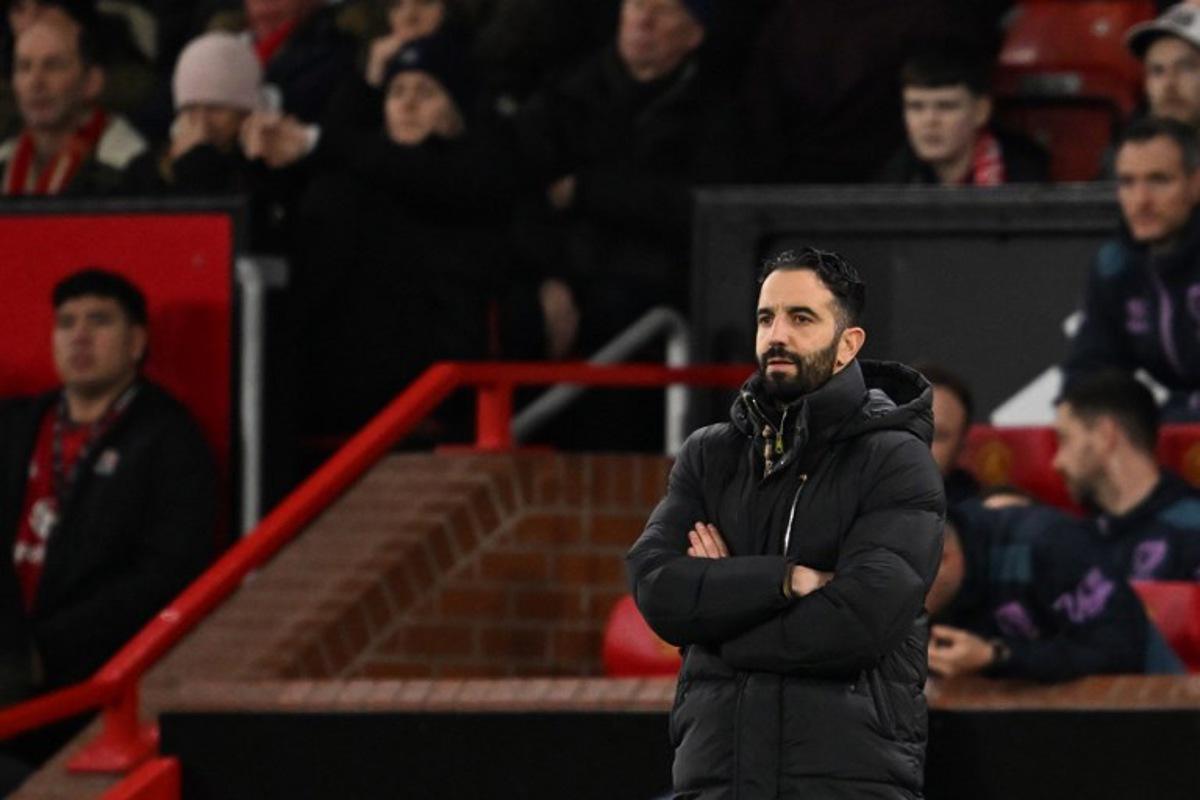 Manchester United's Portuguese head coach Ruben Amorim gestures from the touchline during the English Premier League football match between Manchester United and Bournemouth at Old Trafford in Manchester, north west England, on December 15, 2025. PETER POWELL / AFP