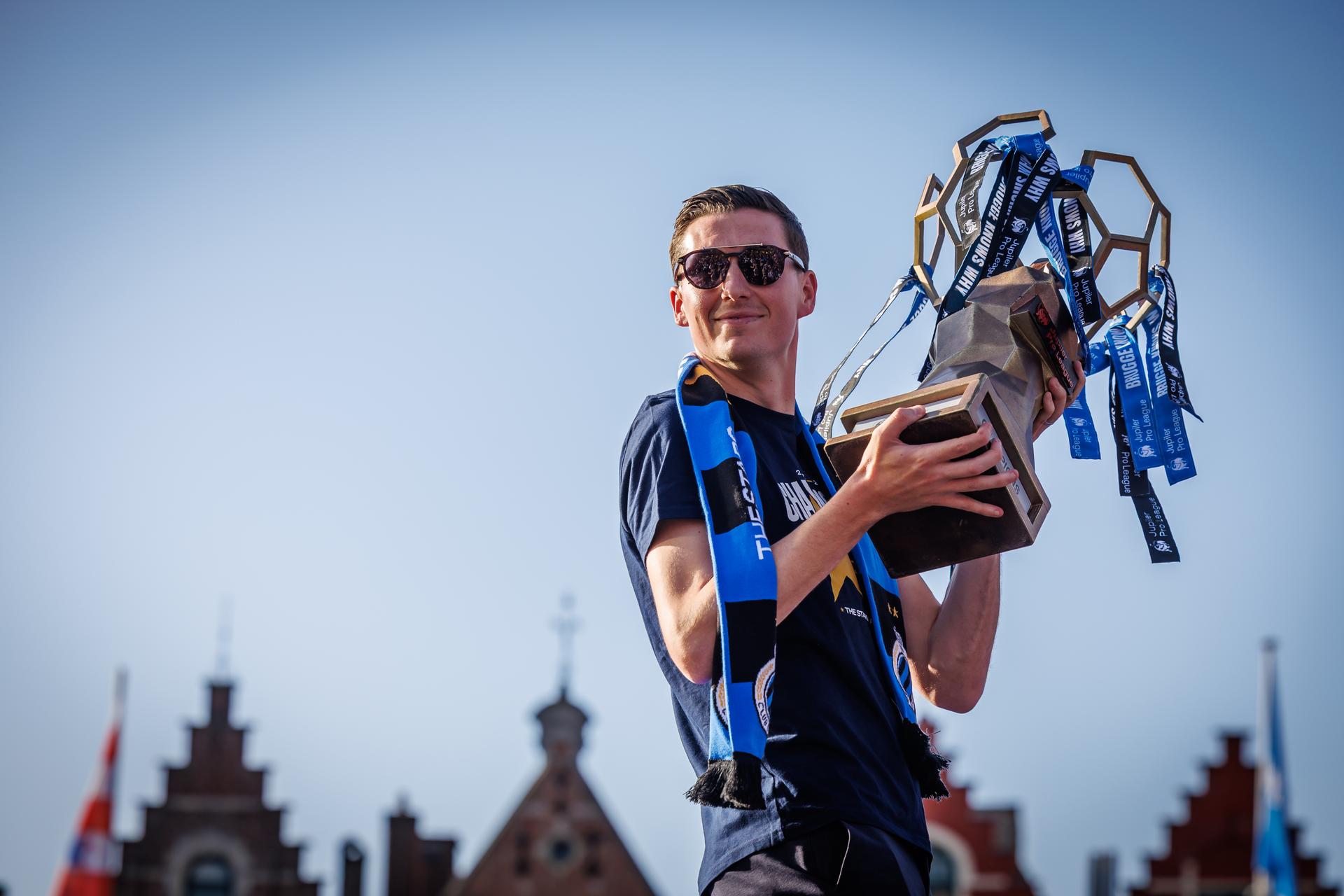 Club's Hans Vanaken pictured during celebrations of Club Brugge after winning the 2025-2026 'Jupiler Pro League' first division of the Belgian championship, in Brugge, on Monday 25 May 2026. BELGA PHOTO KURT DESPLENTER
