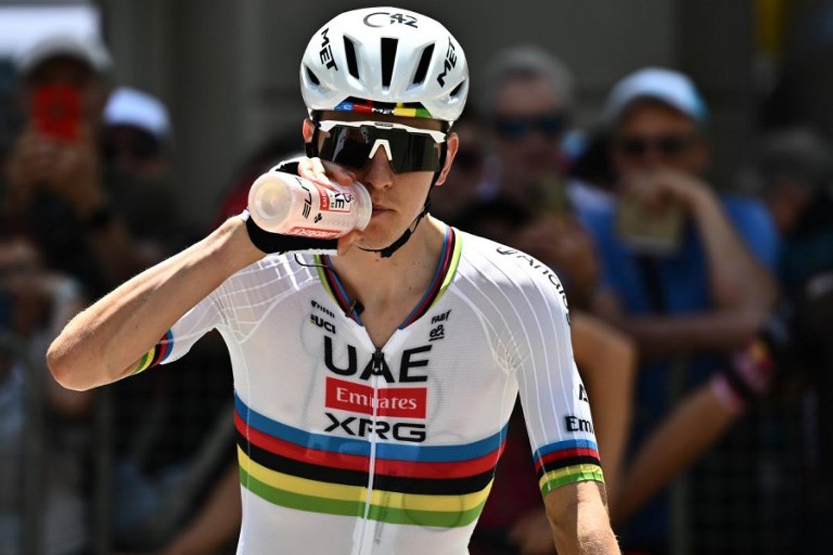 Slovenia's rider Tadej Pogacar of team UAE Emirates - XRG prepares to take the start of the first stage of the Men's Tour of Switzerland (Tour de Suisse) cycling race, in Sondrio, Italy, on June 17, 2026. Marco BERTORELLO / AFP
