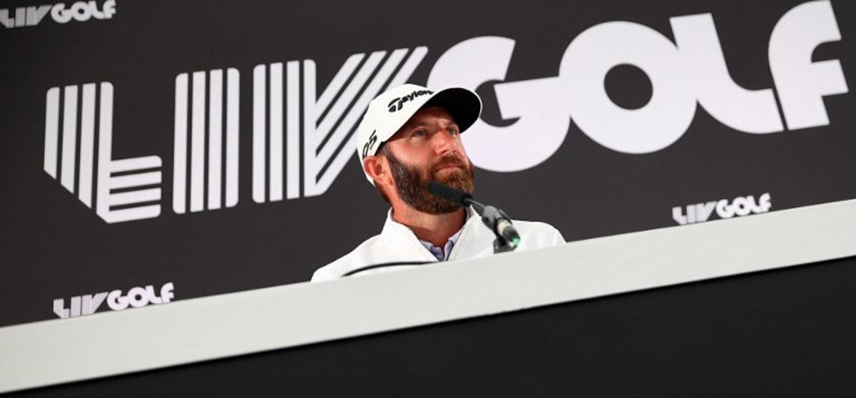 US golfer Dustin Johnson reacts during a press conference ahead of the forthcoming LIV Golf Invitational Series event at The Centurion Club in St Albans, north of London, on June 7, 2022. Former world number one golfer Dustin Johnson confirmed on Tuesday he has resigned his membership of the US PGA Tour to play in the breakaway LIV Golf Invitational Series. The decision effectively rules the American two-time major winner out of participating in the Ryder Cup, which pits the United States against Europe every two years. Six-time major winner Phil Mickelson confirmed on Monday he had also signed up to play in the inaugural LIV event in a major coup for the organisers. ADRIAN DENNIS / AFP