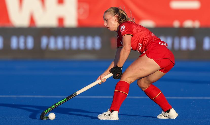 Belgium's Justine Rasir pictured during a hockey game between Belgian national team Red Panthers and Australia, Tuesday 23 June 2026 in Wavre, match 13/16 in the group stage of the women's FIH Pro League competition. BELGA PHOTO VIRGINIE LEFOUR