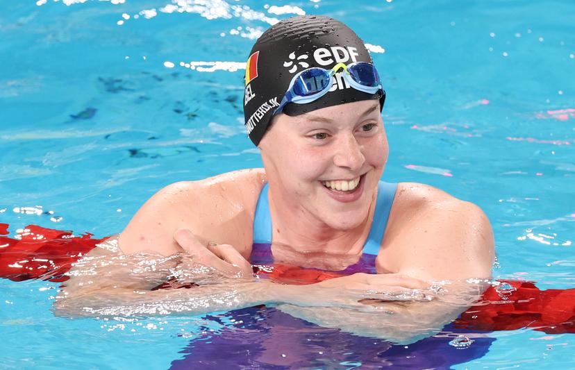 Belgian Roos Vanotterdijk pictured after the semifinals of the 50m women butterfly event at the European Aquatics Championships in Paris, France on Tuesday 11 August 2026. BELGA PHOTO VIRGINIE LEFOUR