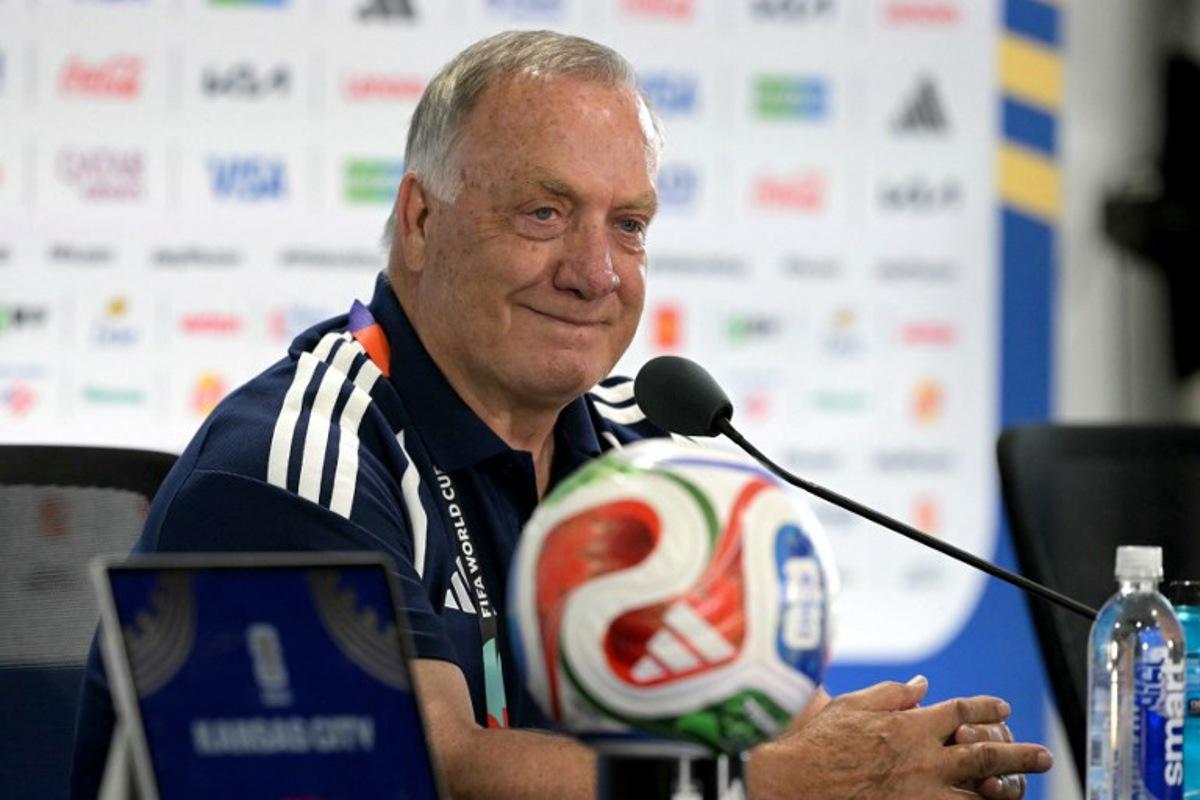 Curacao's Dutch head coach Dick Advocaat gives an MD-1 press conference at the Kansas City Stadium in Kansas City on June 19, 2026, on the eve of the 2026 World Cup Group E football match between Ecuador and Curacao. JUAN MABROMATA / AFP