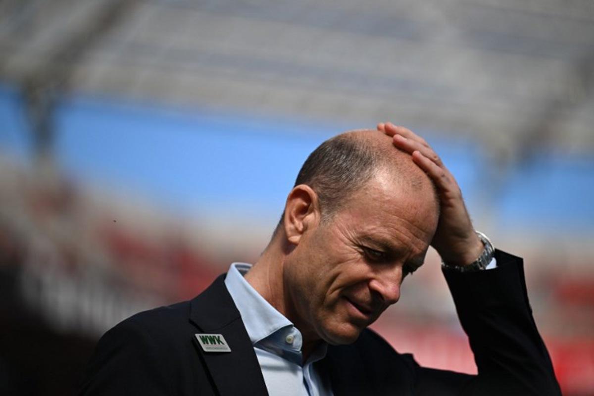 Augsburg's Danish head coach Jess Thorup is pictured prior to the German first division Bundesliga football match between Bayer 04 Leverkusen and FC Augsburg in Leverkusen, western Germany on April 26, 2025. INA FASSBENDER / AFP
