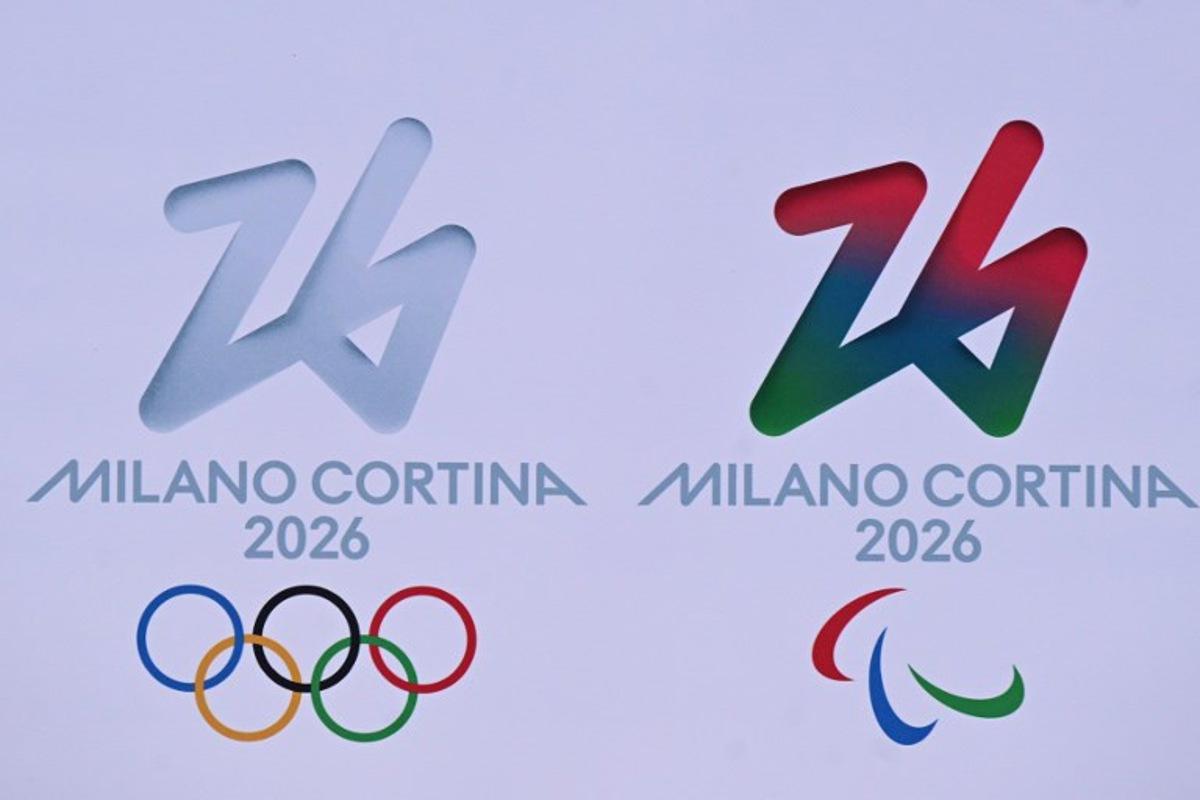A picture shows the Milano Cortina 2026 Olympics and Paralympics logo in Cortina d'Ampezzo, one of the host cities of Milano Cortina 2026 Olympic and Paralympic Games, on January 17, 2025. Tiziana FABI / AFP