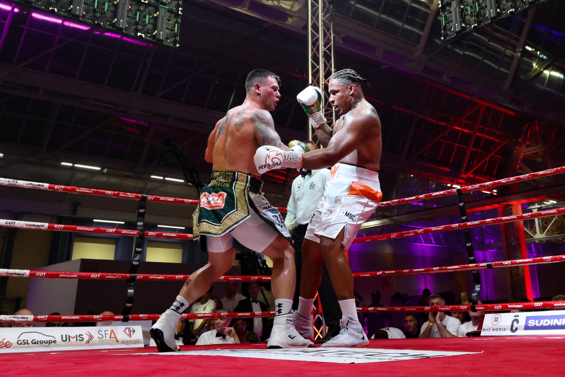 Belgian boxer Ryad Merhy pictured in action during the WBC world bridgerweight (super cruiserweight) championship boxing match between Belgian Merhy and South African Lerena, at the Charleroi boxing gala, Saturday 30 May 2026, in Charleroi. BELGA PHOTO BRUNO FAHY