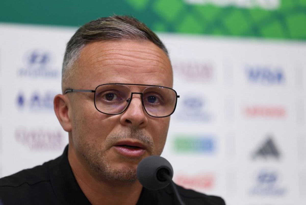 Morocco's head coach Mohamed Ouahbi speaks during a press conference on the eve of the 2026 World Cup Round of 32 football match between Morocco and the Netherlands at Monterrey stadium in Guadalupe, Nuevo Leon, Mexico on June 28, 2026. Julio Cesar AGUILAR / AFP