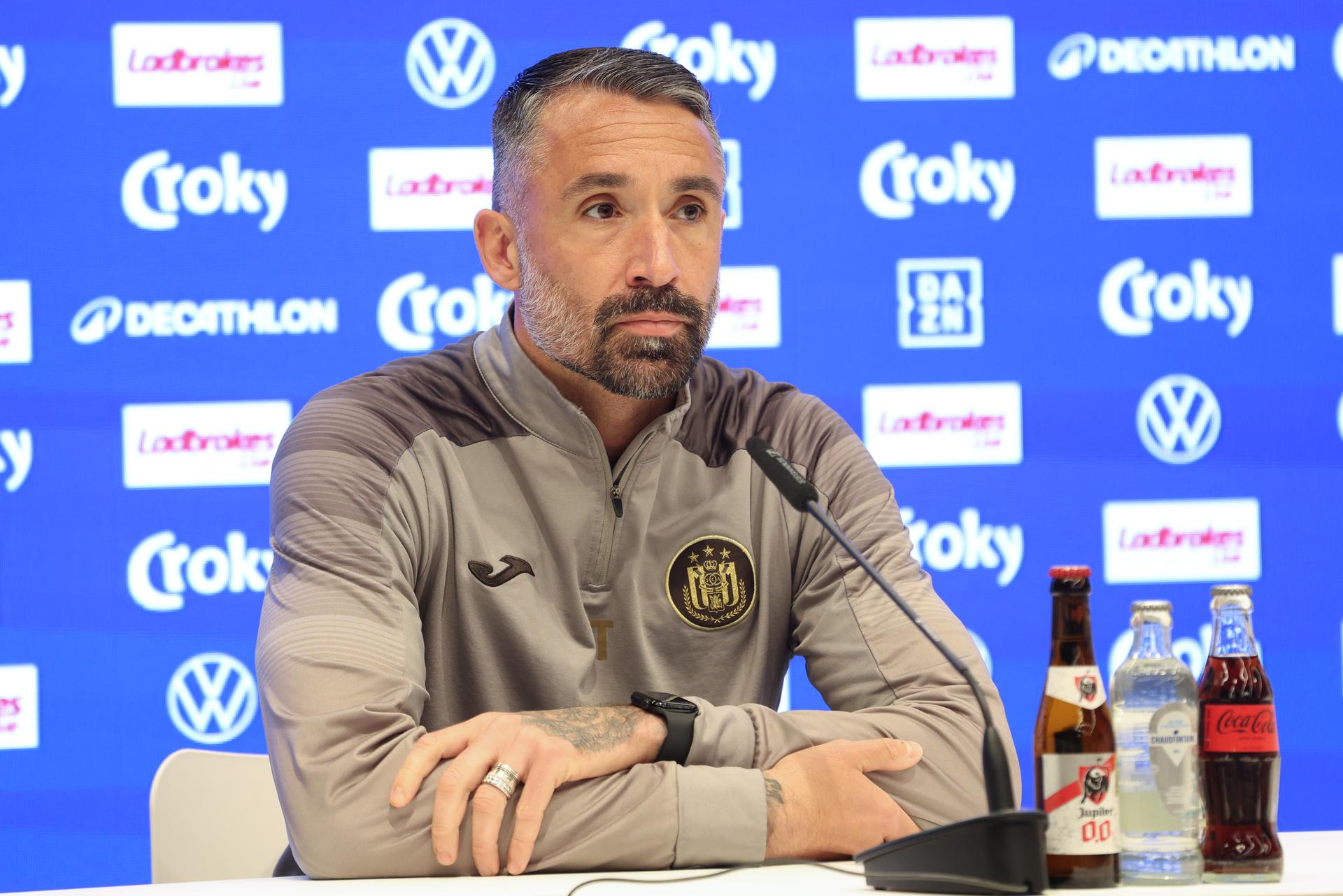 Anderlecht's coach Jeremy Taravel pictured during a press conference of Royal Sporting Club Anderlecht ahead of the final of the Croky Cup Belgian cup competition, Wednesday 13 May 2026 in Brussels. BELGA PHOTO BRUNO FAHY