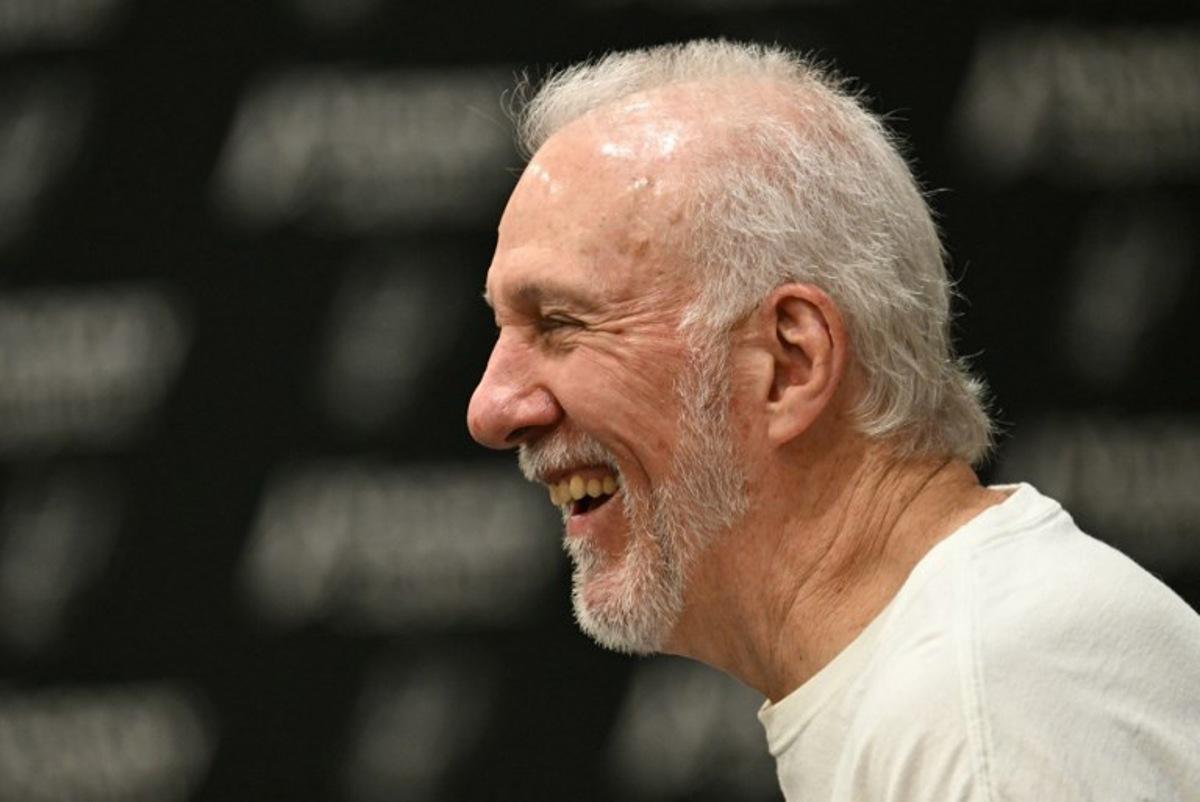 Head Coach and President of the San Antonio Spurs Gregg Popovich speaks during a media day ahead of the NBA season at the Victory Capital Performance Center in San Antonio, Texas, September 30, 2024. Patrick T. Fallon / AFP