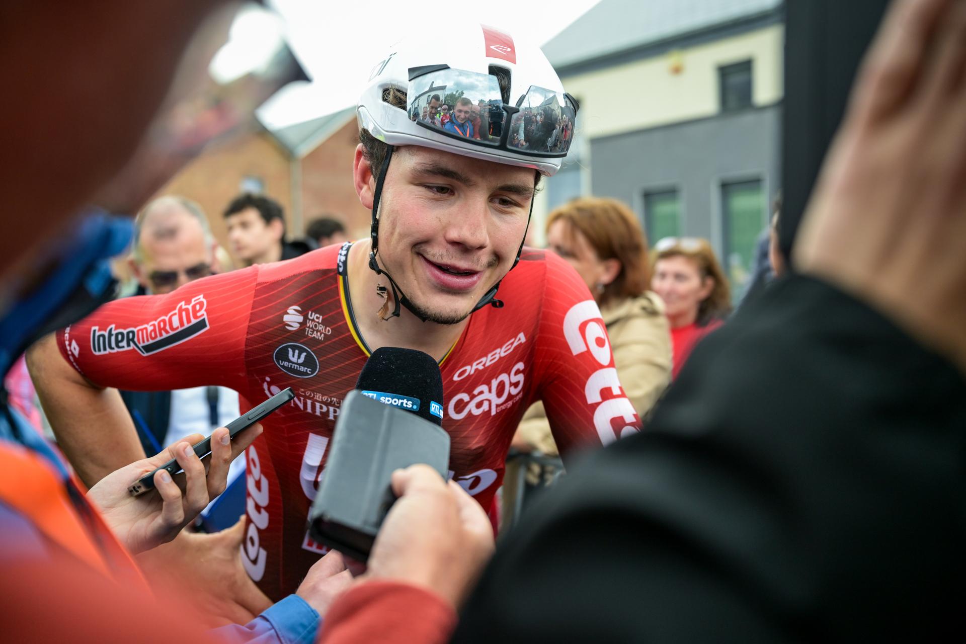 Belgian Arnaud De Lie of Lotto-Intermarche pictured after the third stage of the Tour De Wallonie cycling race, from Habay to Vaux-sur-Sûre (176,9 km), on Wednesday 03 June 2026. BELGA PHOTO DAVID PINTENS